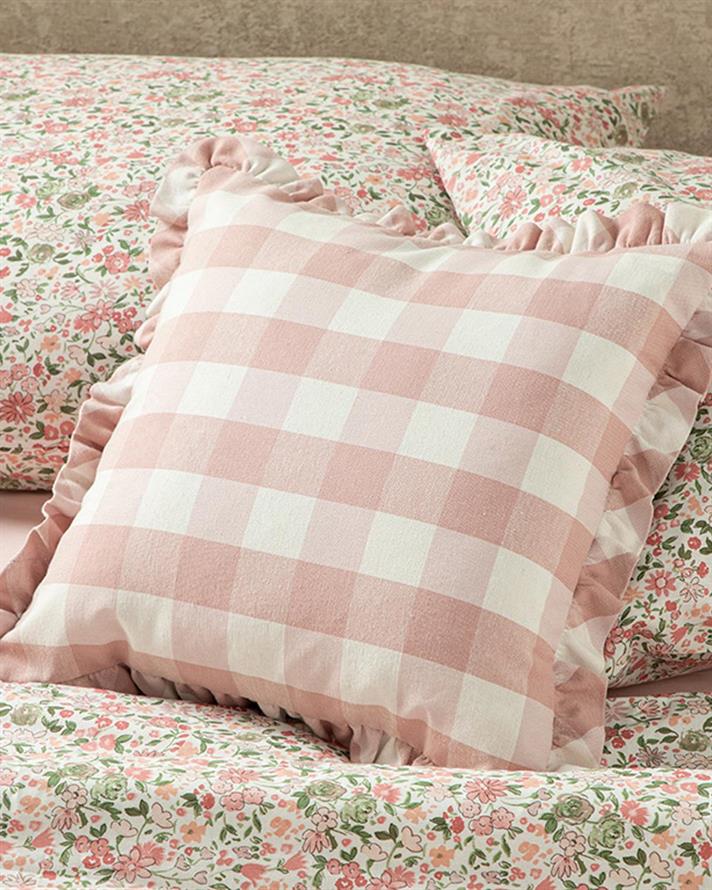 Față de pernă decorativă, Plaid, bumbac-poliester, 45x45 cm, roz