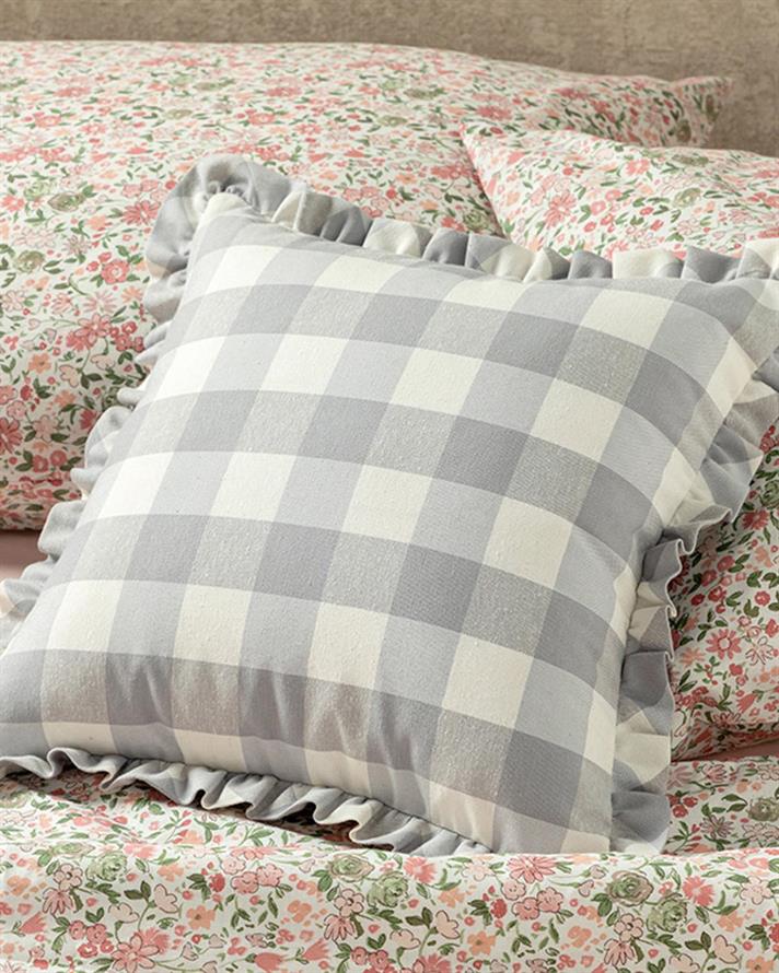 Față de pernă decorativă, Plaid, bumbac-poliester, 45x45 cm, gri