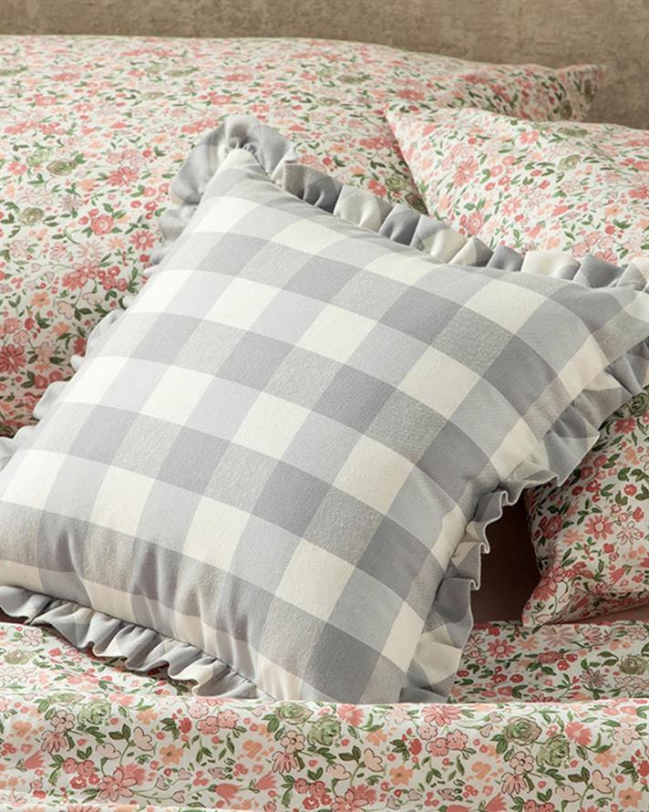 Față de pernă decorativă, Plaid, bumbac-poliester, 45x45 cm, gri