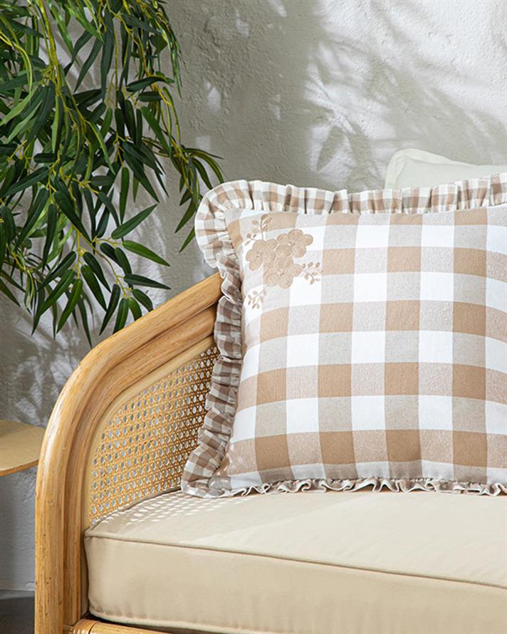 Față de pernă decorativă, Plaid  Joy, bumbac-poliester, 45x45 cm, bej