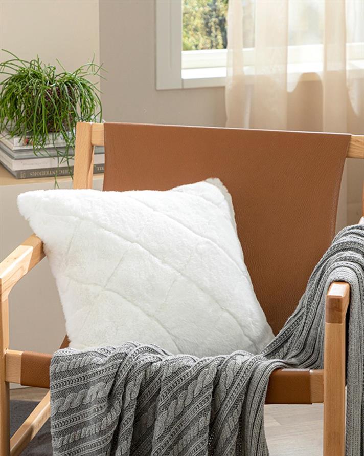 Față de pernă decorativă, Soft Touch, blană artificială, 45x45 cm, alb