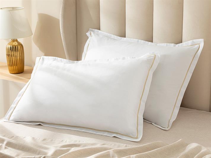 Fancy Plain Bumbac Cu Sclipici Cu Căști Cu 2 Piese Față De Pernă 50x70 cm Alb