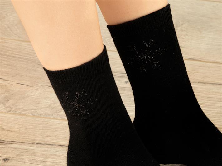 Fancy Cotton Women Long-Calf Socks 36-40 Black