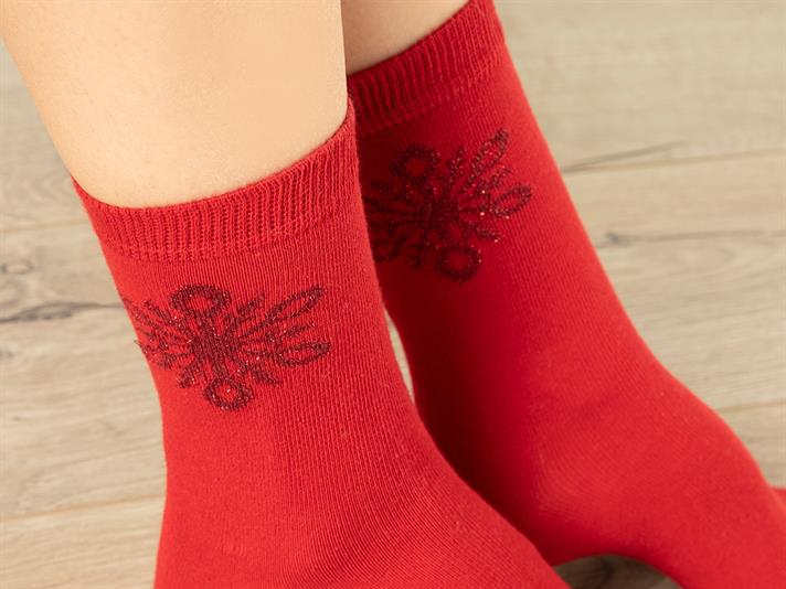 Fancy Cotton Women Long-Calf Socks 36-40 Red