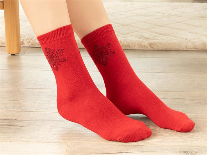 Fancy Cotton Women Long-Calf Socks 36-40 Red
