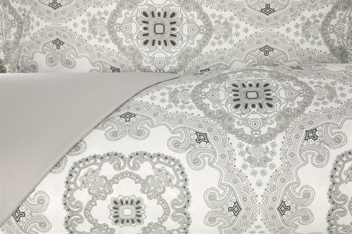 fantezie Bumbac Satinat Double Set Lenjerie De Pat 200x220 cm Gri