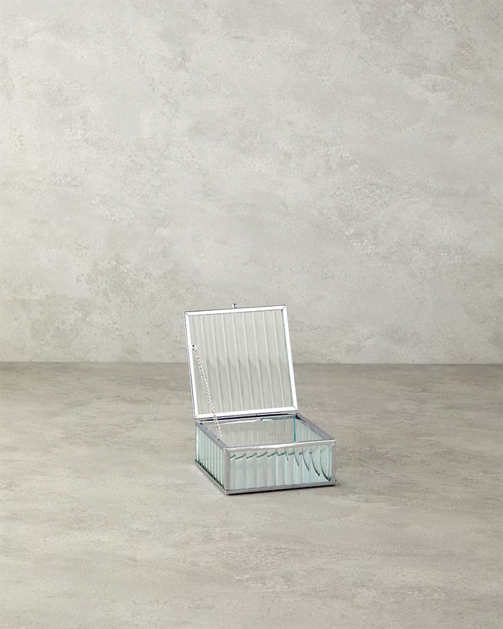 farmec Sticlă Cutie Decorativă 12x12x5,3 cm Argint.