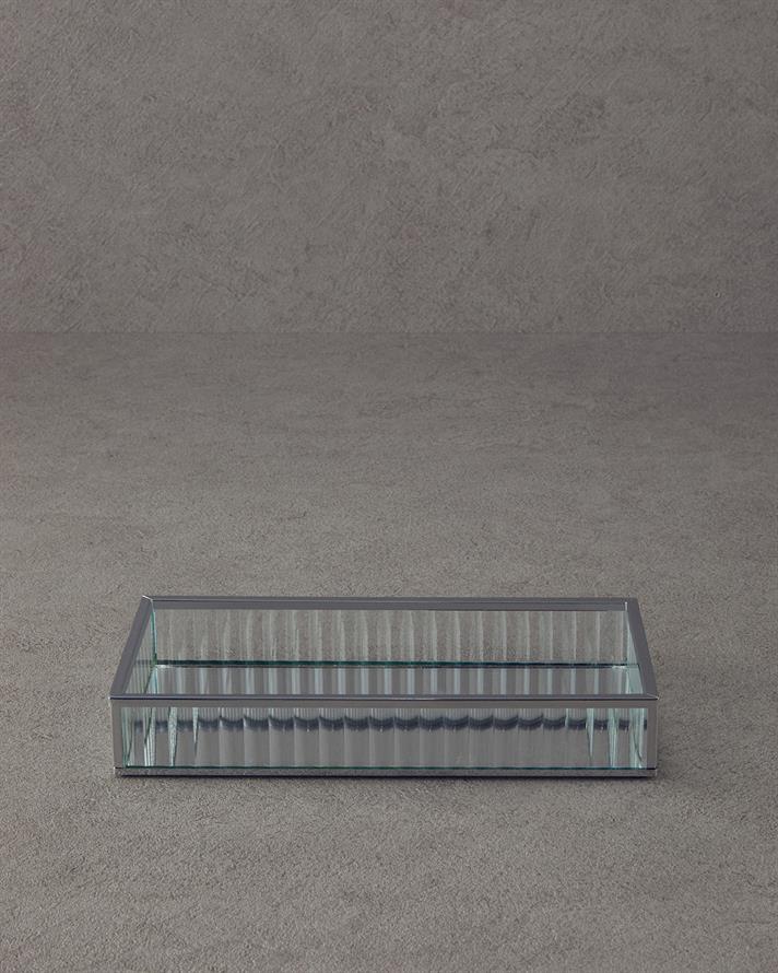 Tava decorativa, Glamour, sticla, 25x12x4 cm, argintiu