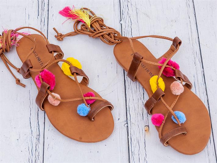 Farmecul Creol Pompom În Formă Sandale 39 Maro Deschis.