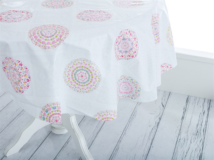 Farmecul creol PVC Față de Masă 140 cm White-Pink