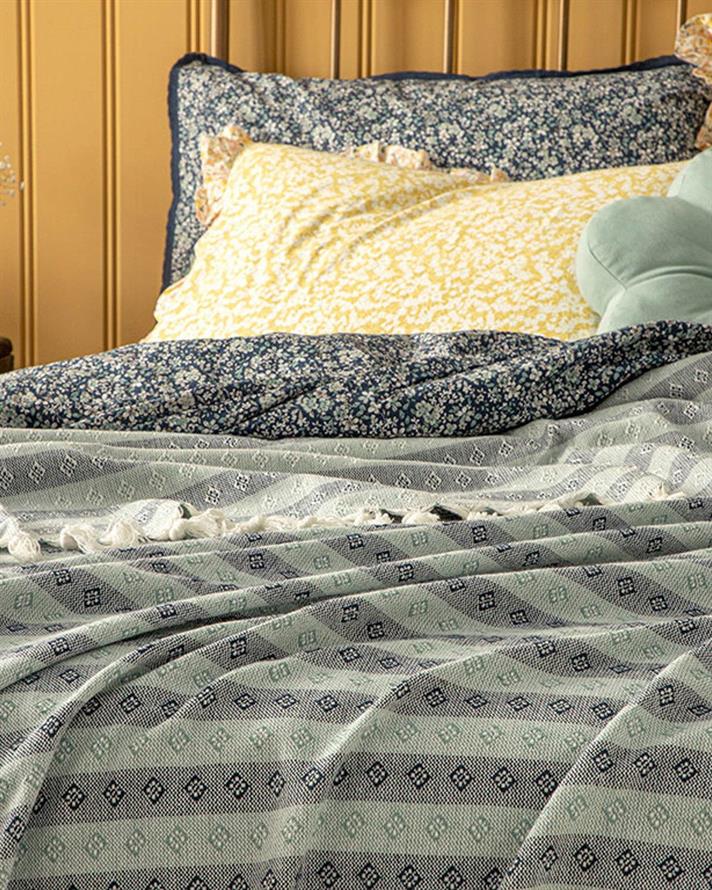 fată frumoasă Țesătură Double Cuvertură Pat 240x260 cm Bleumarin - Seledon