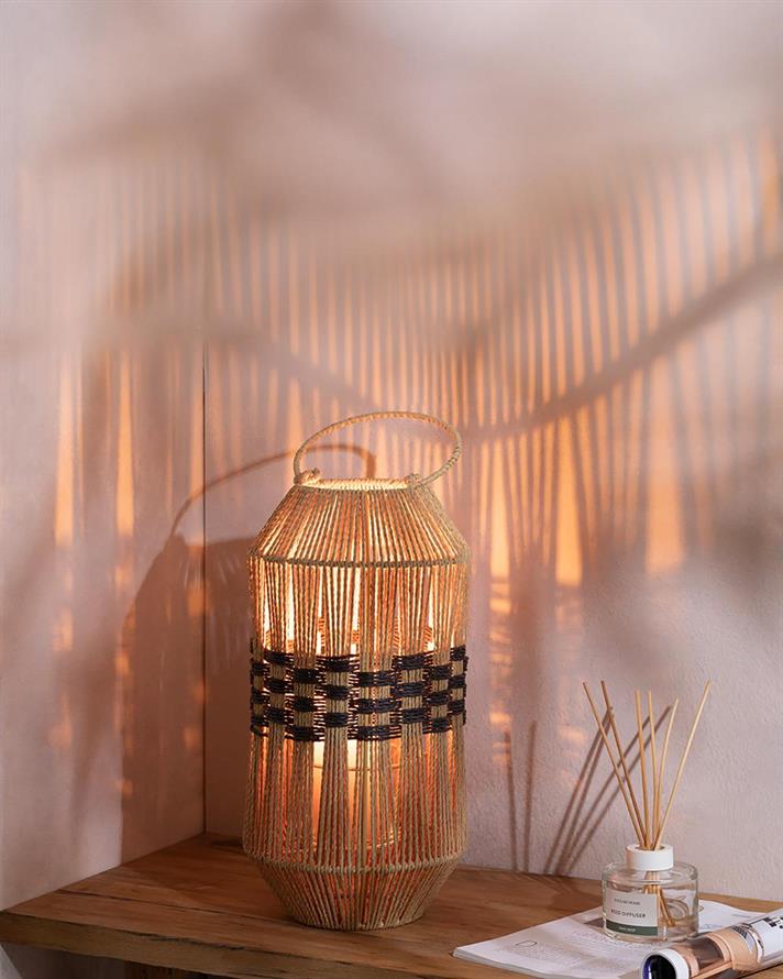 Felinar, Plaid, sfoara de hartie, 12x16x40 cm, natural-negru