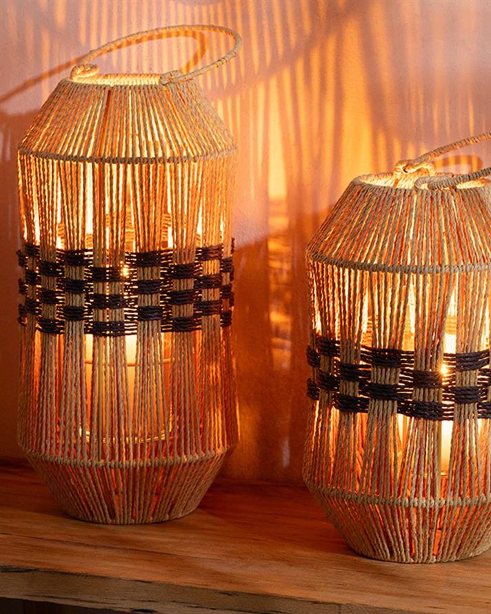 Felinar, Plaid, sfoara de hartie, 12x16x40 cm, natural-negru