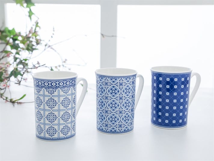 Happy New Bone China 3 pcs Cup . Blue