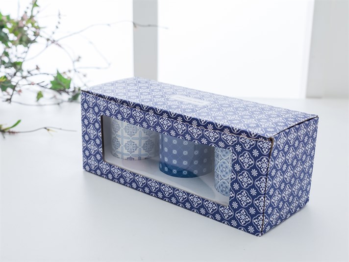 Happy New Bone China 3 pcs Cup . Blue