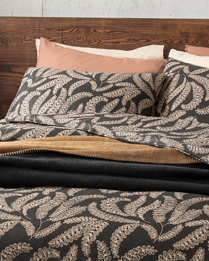 Fern Bumbac Double Set Lenjerie De Pat 200x220 cm Negru
