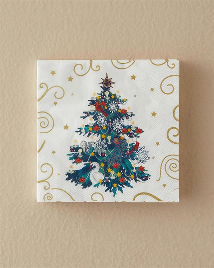 Festive Tree Hârtie Cu 20 Piese Șervețele De Hârtie 33x33 cm Alb