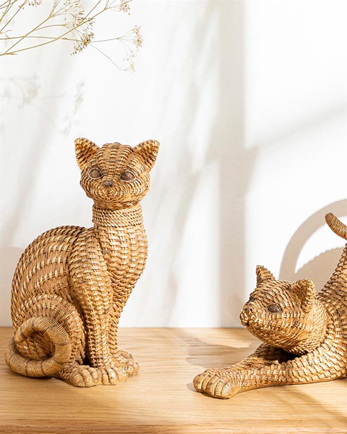 Figurină decorativă, Cat, polirăsină, 16,2x13x24,5 cm, maro