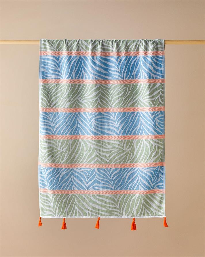 Filiale Cu Bumbac Cu Ciucuri Peshtamal 90x150 cm Albastru - Verde