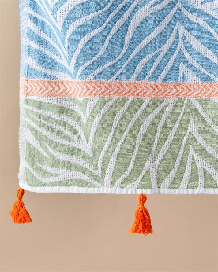 Filiale Cu Bumbac Cu Ciucuri Peshtamal 90x150 cm Albastru - Verde