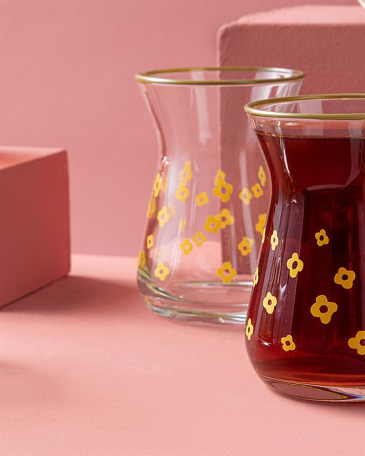 Fiore Glass 6 Set Tea Glass 130 ml Yellow