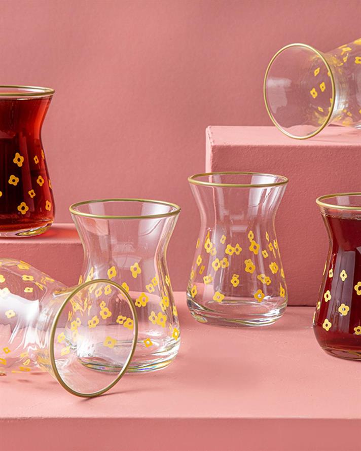 Fiore Glass 6 Set Tea Glass 130 ml Yellow