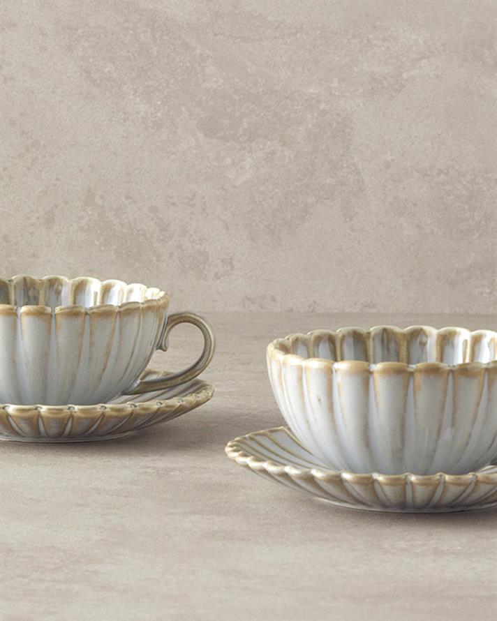 Fiore Porțelan New Bone China 4 Piese 2 Persoane Set De Cești De Ceai 220 ml Gri