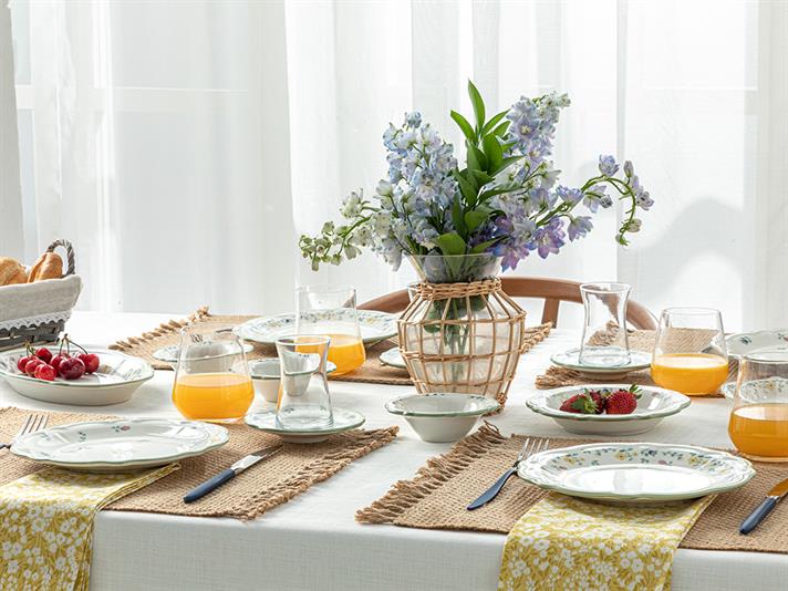 Fiorellino Set Mic Dejun, Porțelan, 8 Parça 2 Kişilik, Bej-Gri