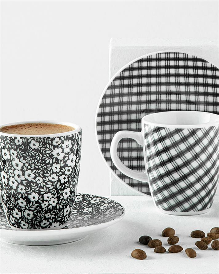 Fiorito Set De Cești De Cafea 4 Bucăți Pentru 2 Persoane, Porțelan, 100 Ml, Natural