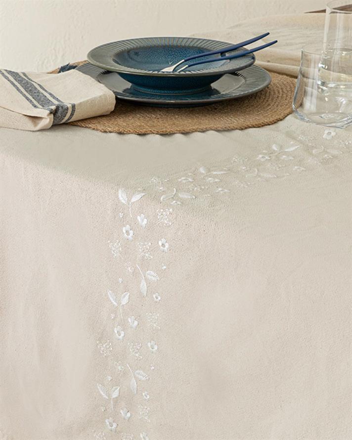 Fioritura Cotton Embroidered Table Cloth 150x200 cm Beige
