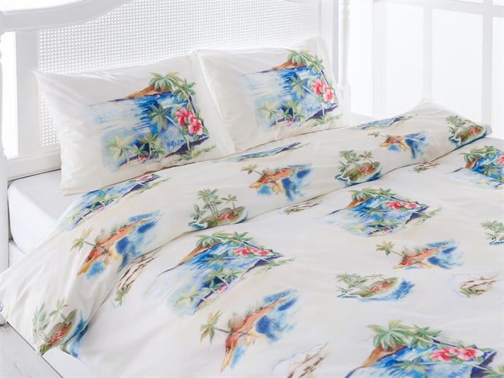 Flamingo Cu Bumbac Double Lenjerie De Pat 200x220 cm Albastru