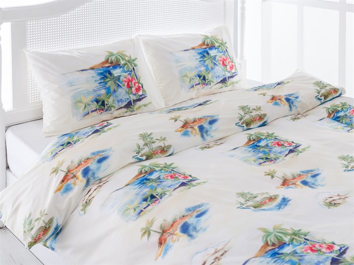 Flamingo Cu Bumbac Double Lenjerie De Pat 200x220 cm Albastru