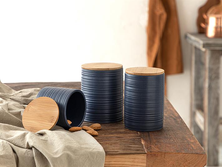 Recipient depozitare alimente cu capac, Flatty, dolomită, 11x11x15 cm, bleu