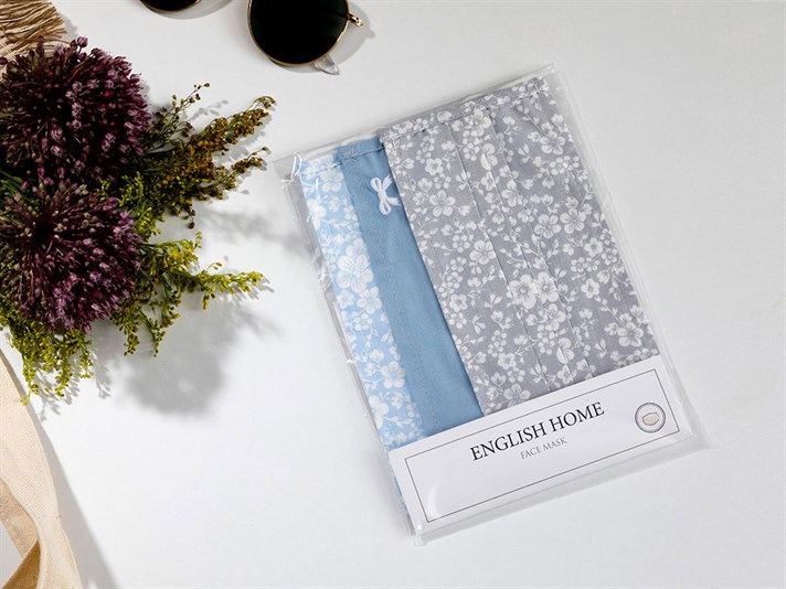 Pure Fleur Cotton Mask 9,5x18 cm Blue-Beige