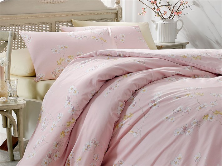 Fleur pur Bumbac Satinat King Size Lenjerie De Pat 240x220 cm Roz