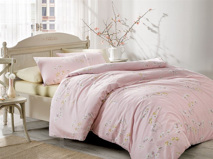Fleur pur Bumbac Satinat King Size Lenjerie De Pat 240x220 cm Roz