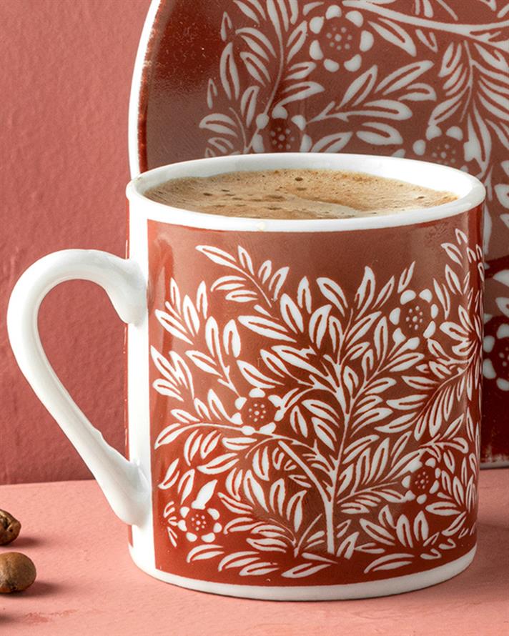 Fleuri Porcelain 4 Parça 2 Kişilik Coffee Cup Set 80 ml Claret Red