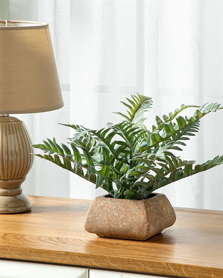 Green Leaf Artificial Flower with Vase 11x29 cm Green