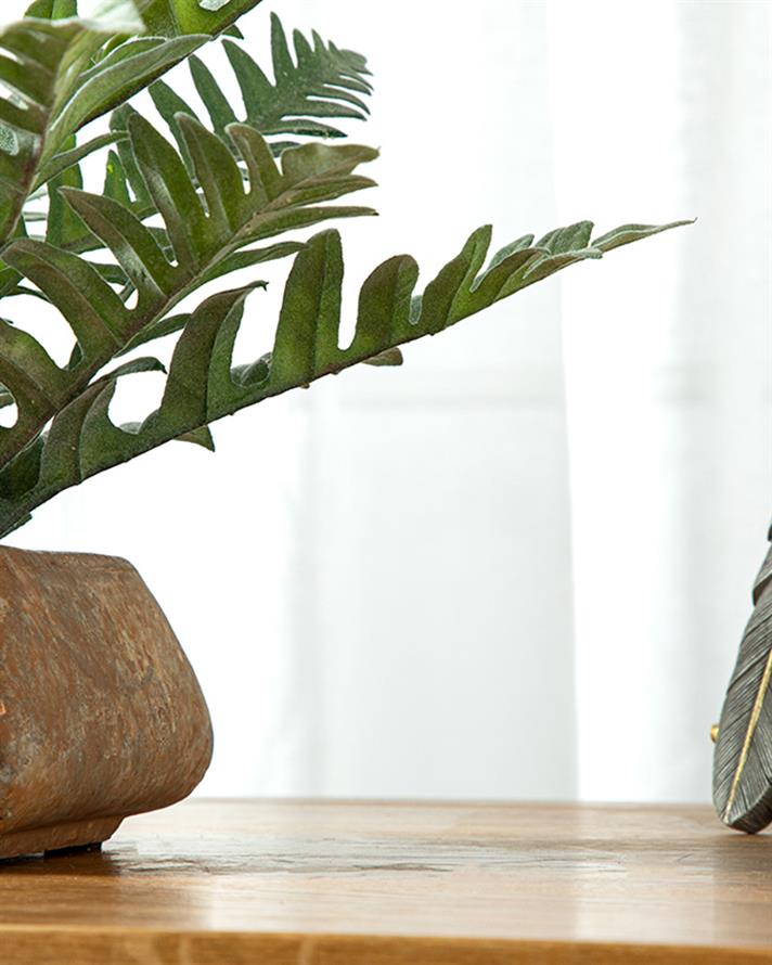 Green Leaf Artificial Flower with Vase 11x29 cm Green