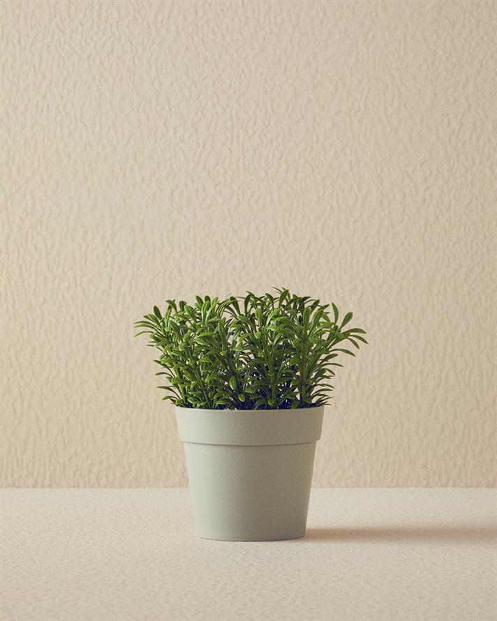 Floare artificială în ghiveci, Pure Leaves, plastic, 13x13x14 cm, gri