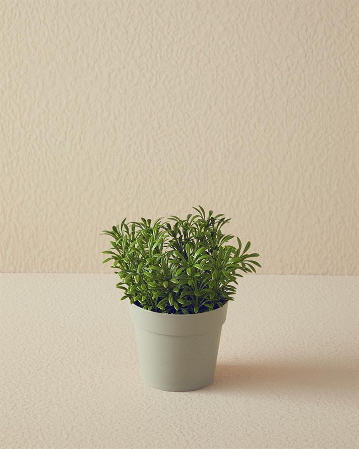 Floare artificială în ghiveci, Pure Leaves, plastic, 13x13x14 cm, gri