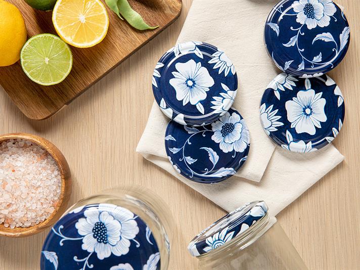 Flower Metal 10 pcs Jar Lid 82 mm White