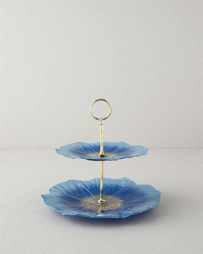 floarea-soarelui Sticlă Platouri De Servit Pe Niveluri 21x28 cm Albastru