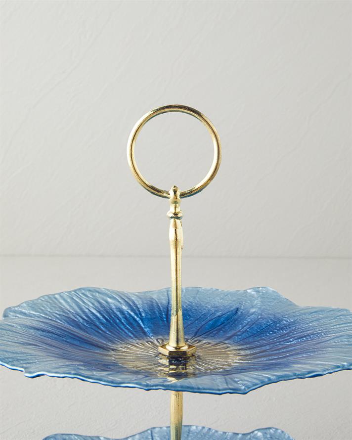 floarea-soarelui Sticlă Platouri De Servit Pe Niveluri 21x28 cm Albastru