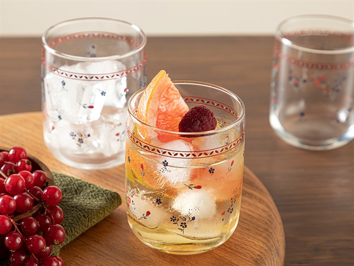Floral Day Glass 3 pcs Glass 365 ml Red - Blue