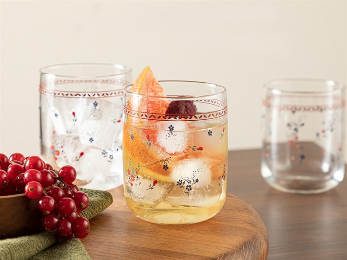 Floral Day Glass 3 pcs Glass 365 ml Red - Blue