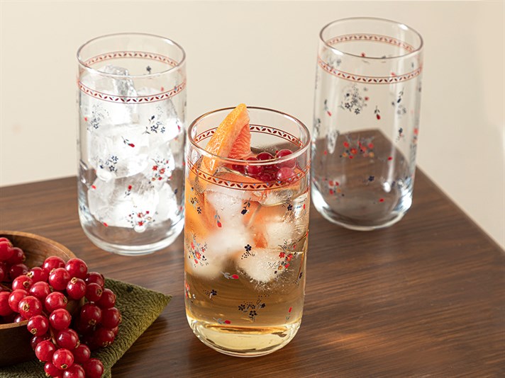 Floral Day Glass 3 pcs Glass 365 ml Red - Blue