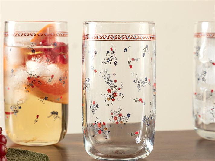 Floral Day Glass 3 pcs Glass 365 ml Red - Blue