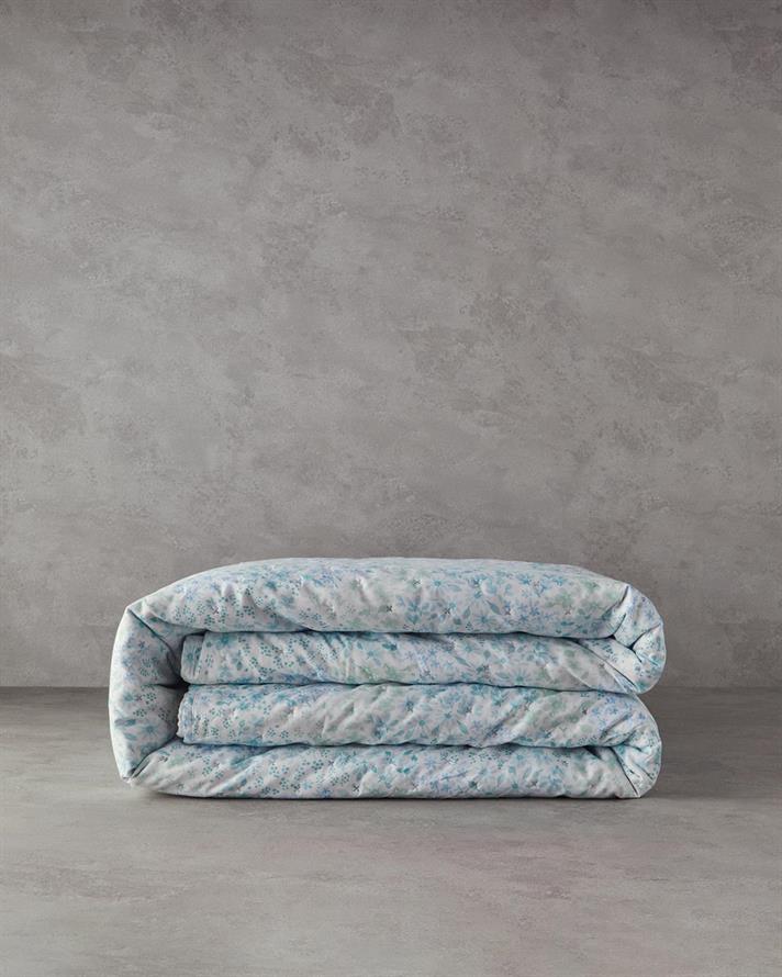 Cuvertura pat reversibila, pentru doua persoane, Floral Harmony, poliester, 200x220 cm, bleu-albastru