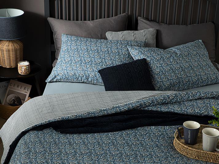  Lenjerie de pat completă pentru o persoană, Floral Trail, bumbac, 100x200 cm, Albastru